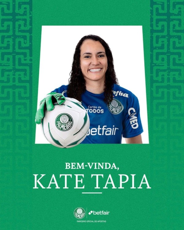 Kate Tapia fue anunciada este lunes en Palmeiras. (Palmeiras Feminino)