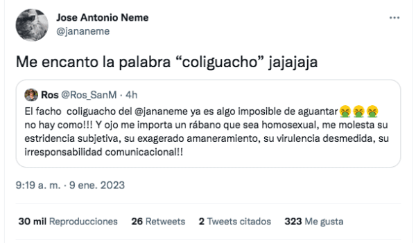 José Antonio Neme responde a mujer que lo tilda de &quot;coliguacho&quot;.(Foto: Twitter)