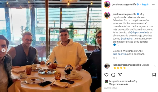 José Lorenzo y su declaración en Instagram por el fichaje de Sebastián Pino por el Deportivo Alavés de España. (Captura).