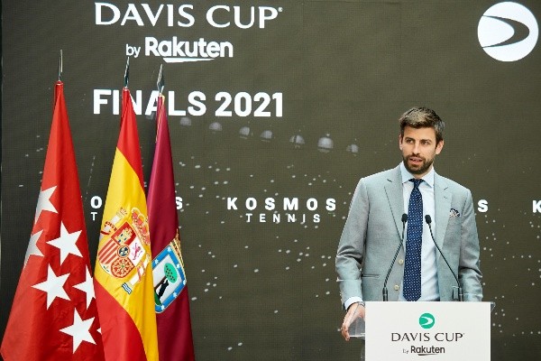 Piqué en la presentación de las Finals de Copa Davis, el 27 de mayo de 2021. | Foto: Getty