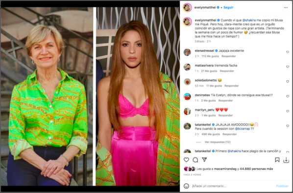 Evelyn Matthei echa la talla por curiosa coincidencia con Shakira.(Foto: Instagram)