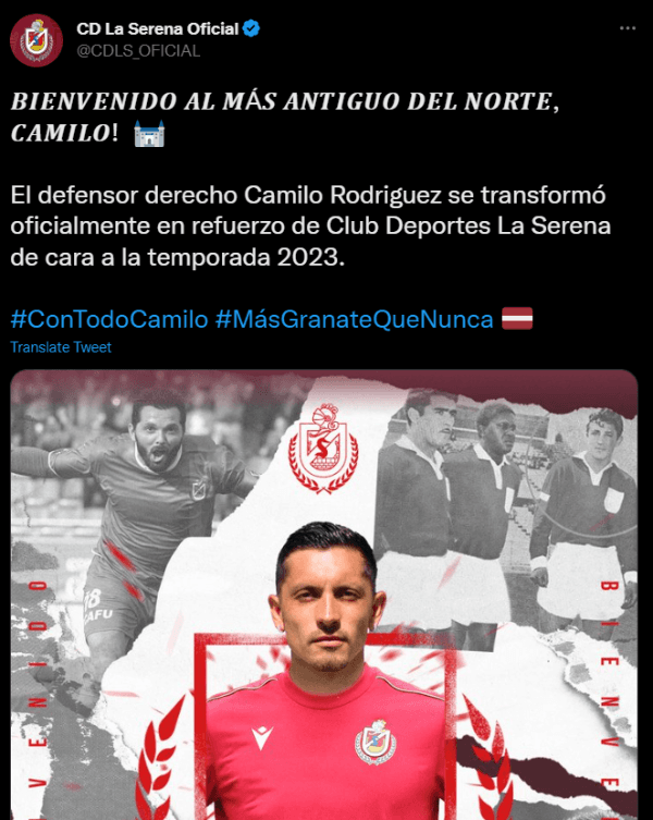 Camilo Rodríguez oficializado como refuerzo de Deportes La Serena. (Captura).