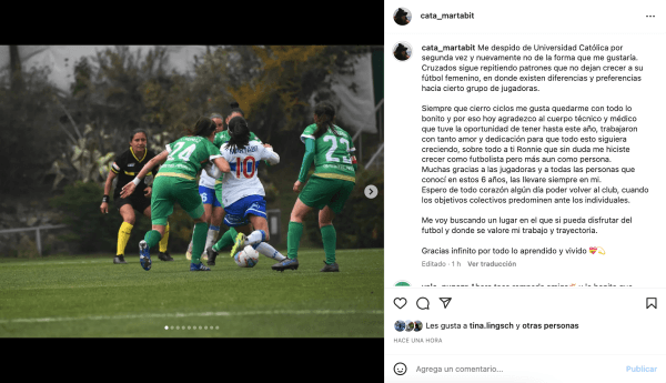 La publicación de despedida de Catalina Martabit. | Instagram
