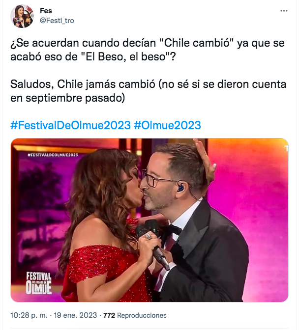 Critican beso entre animadores de Olmué 2023.(Foto: Twitter)