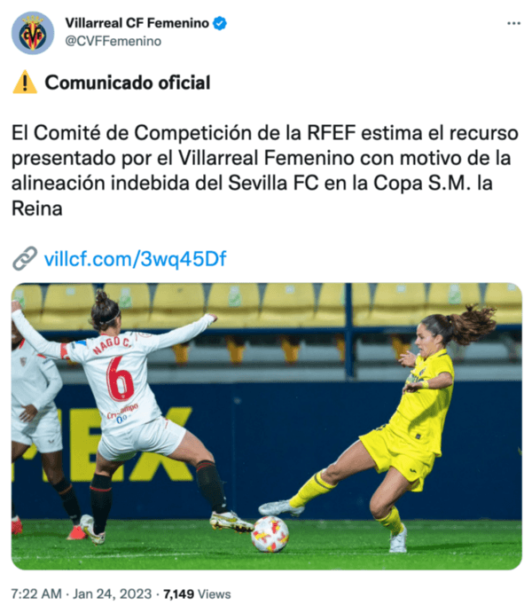 El comunicado que publicó el Villarreal. | Twitter