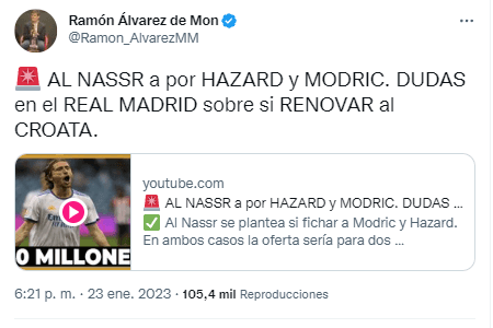 Tuit del periodista de Marca, Ramón Álvarez de Mon. (Twitter)