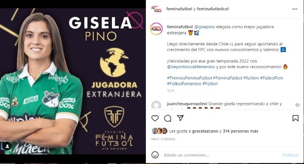 El anuncio de Gisela como la ganadora | Foto: Instagram Fémina Fútbol