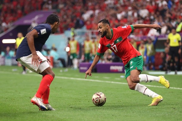 Sofiane Boufal en acción por Marruecos ante Francia en el Mundial de Qatar 2022. (Getty Images).
