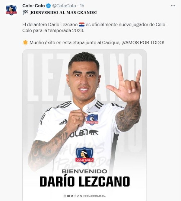 Darío Lezcano llega a reemplazar a Lucero (Twitter)