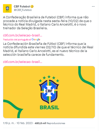 El comunicado oficial de Brasil | Captura.