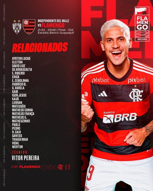 La lista del Flamengo para la Recopa Sudamericana (Twitter)