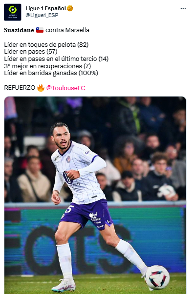 El tuit de la Ligue 1 elogiando a Suazo. / Captura.