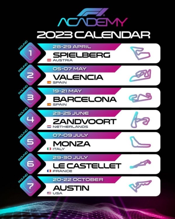 El calendario de la F1 Academy | Foto: Instagram F1