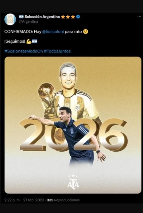 Scaloni estará a cargo de la albiceleste hasta el Mundial de 2026 (Twitter)