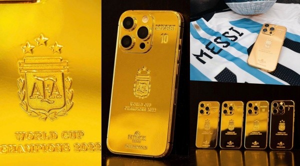 El diseño de los iPhone de oro para Messi y los campeones del mundo con Argentina. | Foto: @Indesigngold