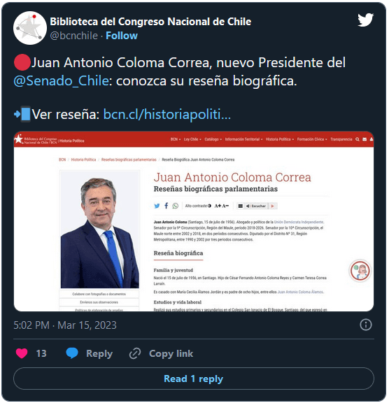 Twitter Senado de Chile