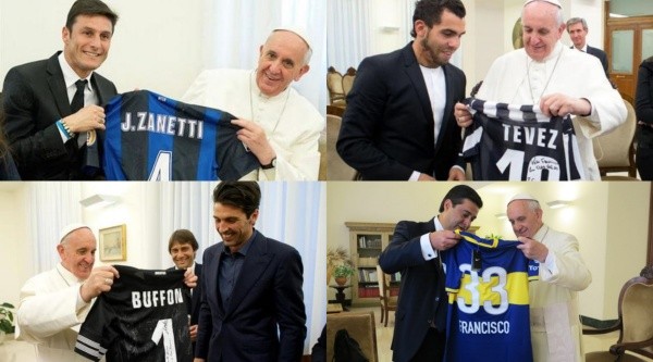 Grandes personalidades del fútbol le han llevado regalos a Jorge Mario Bergoglio.