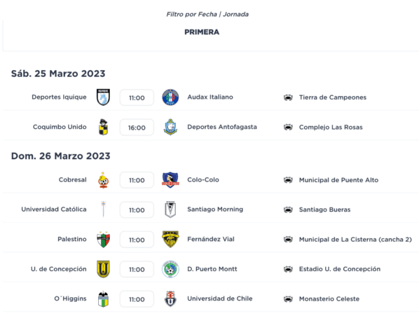 La programación de la fecha 1 del Campeonato Femenino 2023. | Campeonatochileno.cl