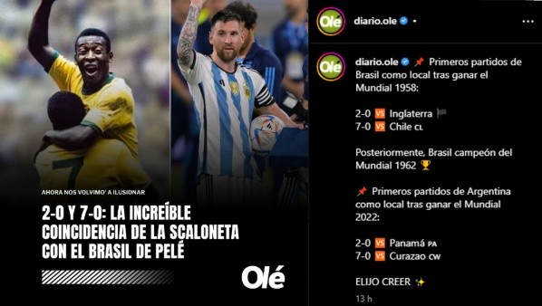 Olé y la comparación estadística de Argentina y el Brasil de Pelé.