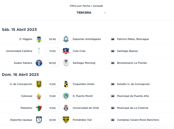 La programación de la fecha 3 del Campeonato Femenino 2023. | Campeonatochileno.cl