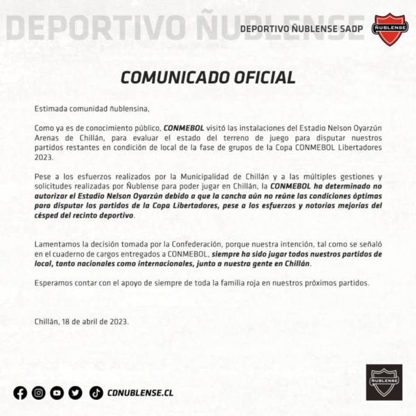Comunicado de Ñublense.