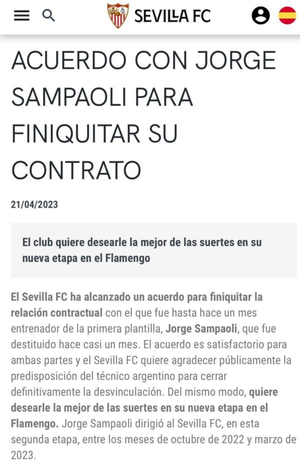 El comunicado del Sevilla.