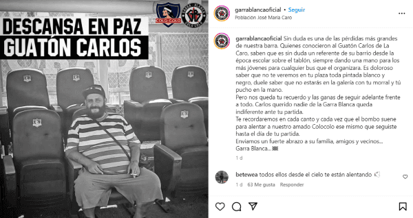 El Guatón Carlos, hincha de Colo Colo fallecido el pasado fin de semana. (Captura Instagram).