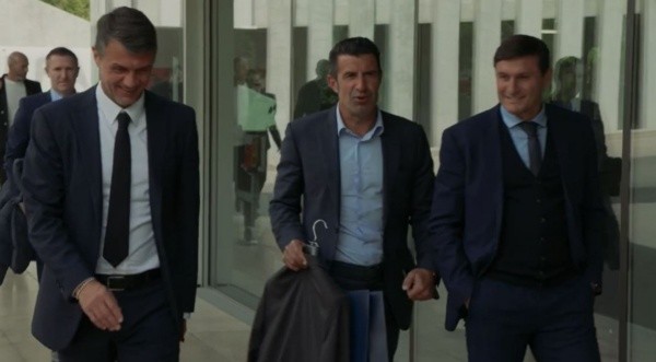 Maldini, Figo y Zanetti en la Junta de la UEFA (Captura)